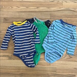 Primary Striped Blue and Green Bodysuits Set
